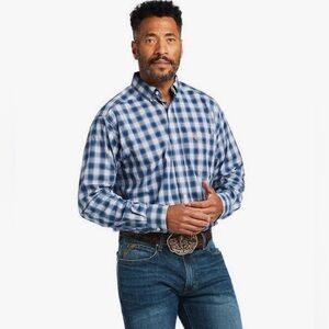 Ariat Men's Pro Series Classic Fit Blue Plaid Button Down Shirt NWT 10039667